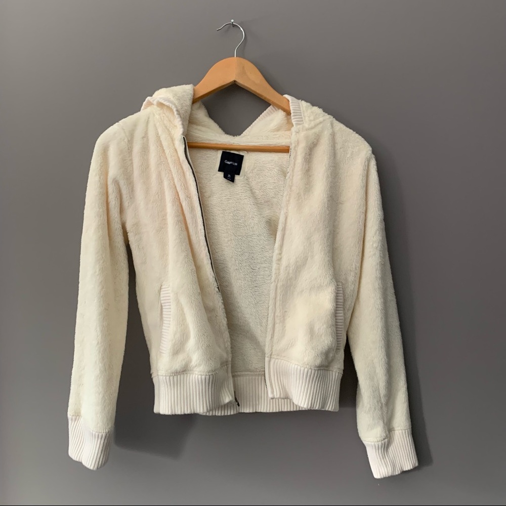 GapKids White XL Plush Zip Up Hoodie